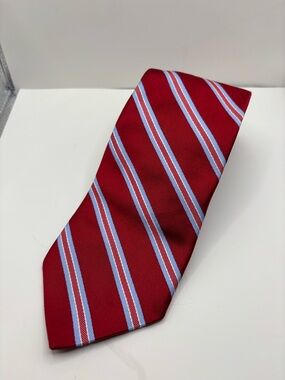 Brooks Brothers Makers 100% Silk Tie Red White Light Blue Repp Stripe